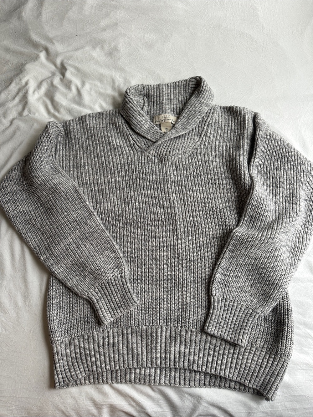 H&M Light Gray Ribbed Shawl Turtleneck Sweater